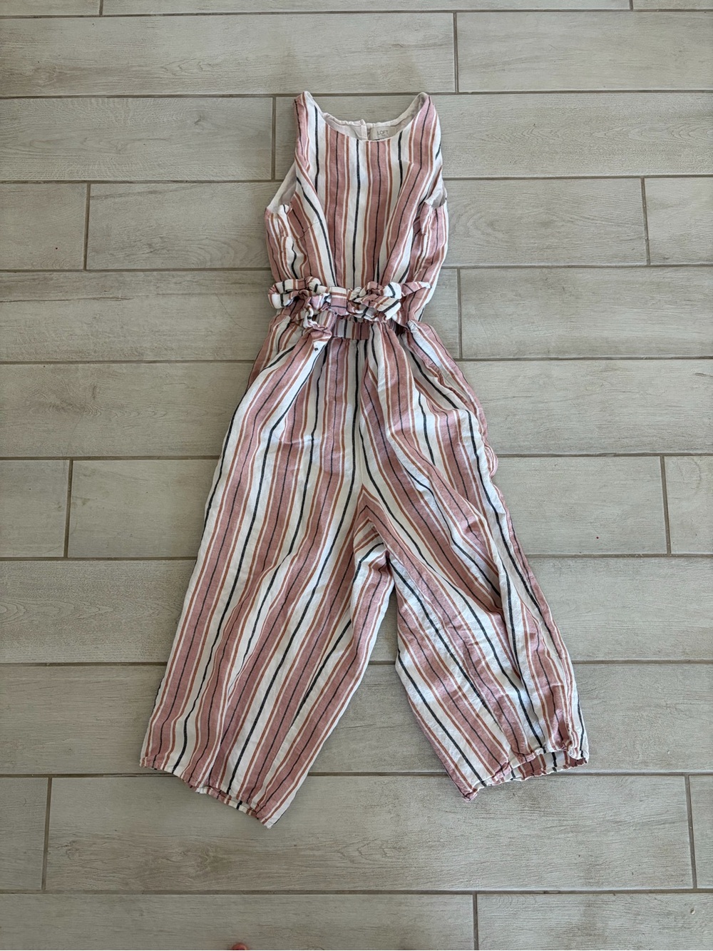 Striped Pink & White Sleeveless Tie-Waist Jumpsuit